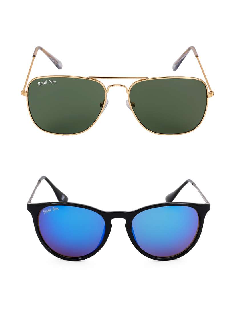 Buy online Royal Son Green Square Aviator And Blue Mirrored Round