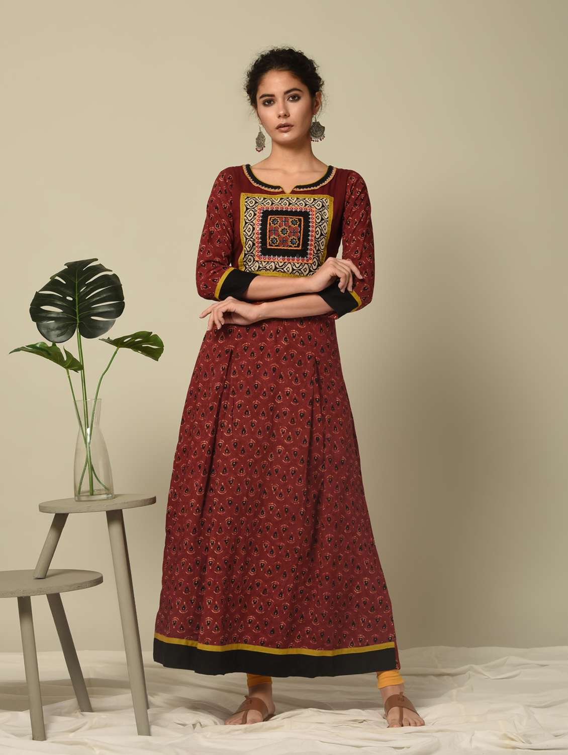 dabu printed anarkali kurta