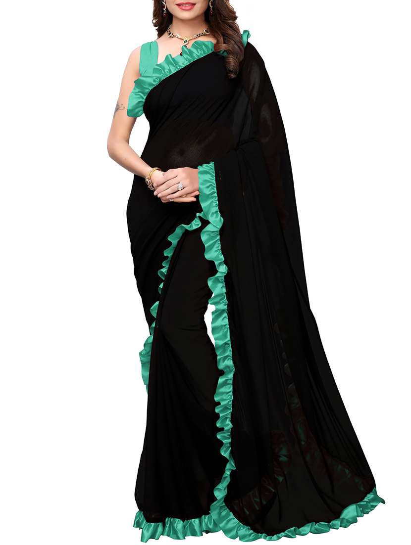ruffle bordered fusion saree with blouse