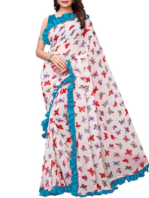 women's floral blue colored saree with blouse - 16246063 -  Standard Image - 0