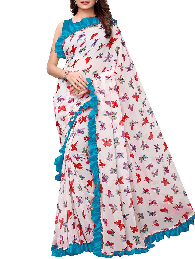 women's floral blue colored saree with blouse - 16246063 -  Zoom Image - 0