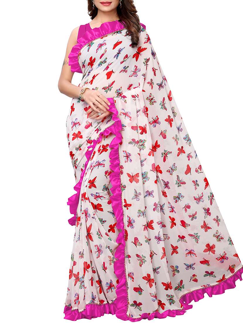 ruffle bordered fusion saree with blouse