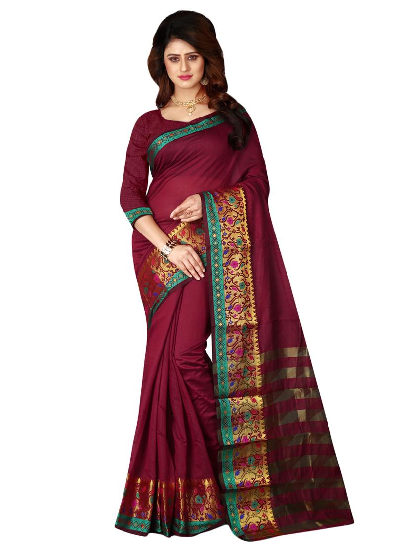 zari bordered banarasi saree with blouse - 16246069 - Zoom Image - 0