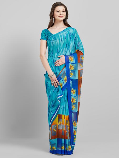 floral printed saree with blouse - 16251958 - Standard Image - 0