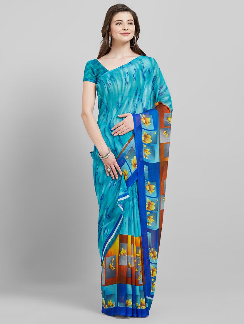 floral printed saree with blouse - 16251958 - Zoom Image - 0