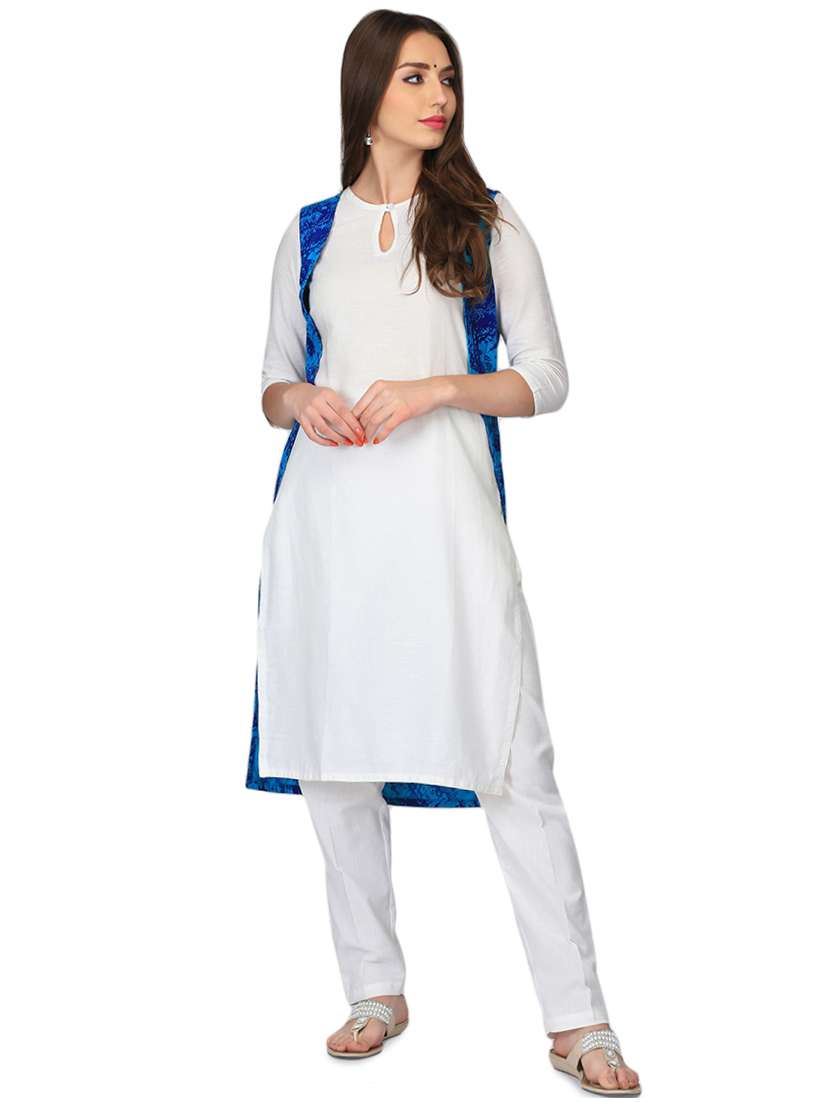 solid kurta with printed jacket