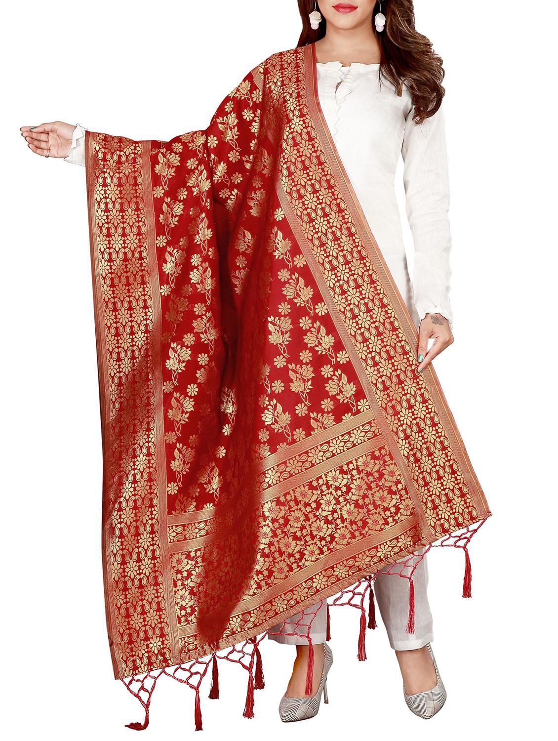 red poly silk dupatta - 16257405 - Zoom Image - 0