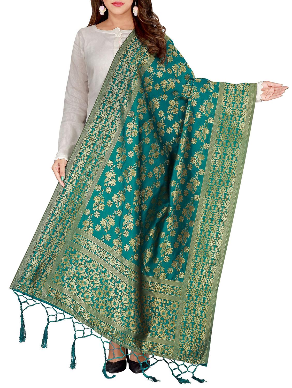 green poly silk dupatta - 16257407 - Zoom Image - 0