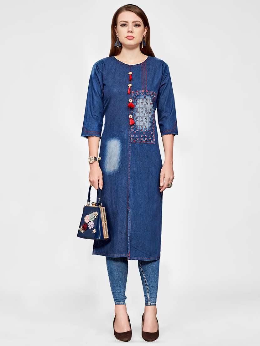 solid straight kurta with tassels