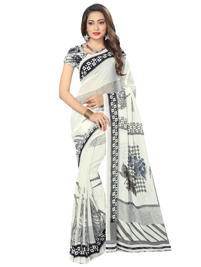 digital checkered printed saree with blouse - 16260575 -  Zoom Image - 0