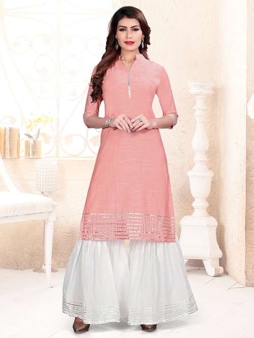 gota lace kurta with sharara set - 16262337 -  Standard Image - 0