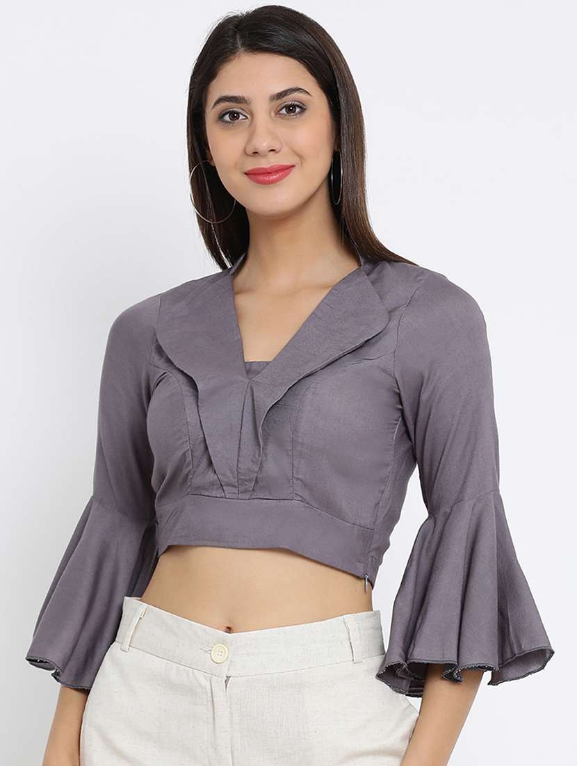 v neck belle sleeved crop top