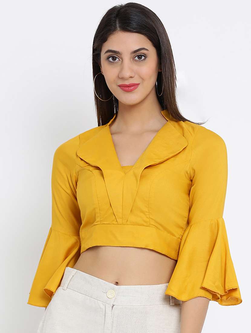 v neck belle sleeved crop top