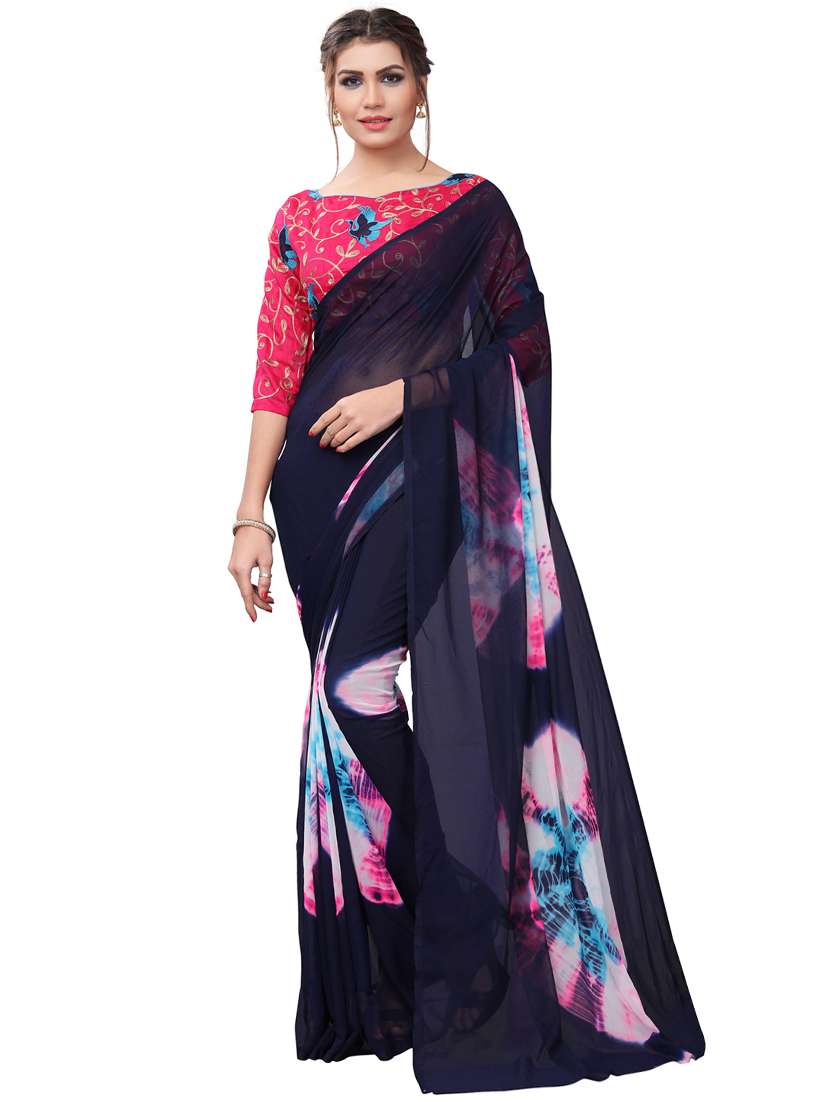 contrast shades tie & dye saree with blouse