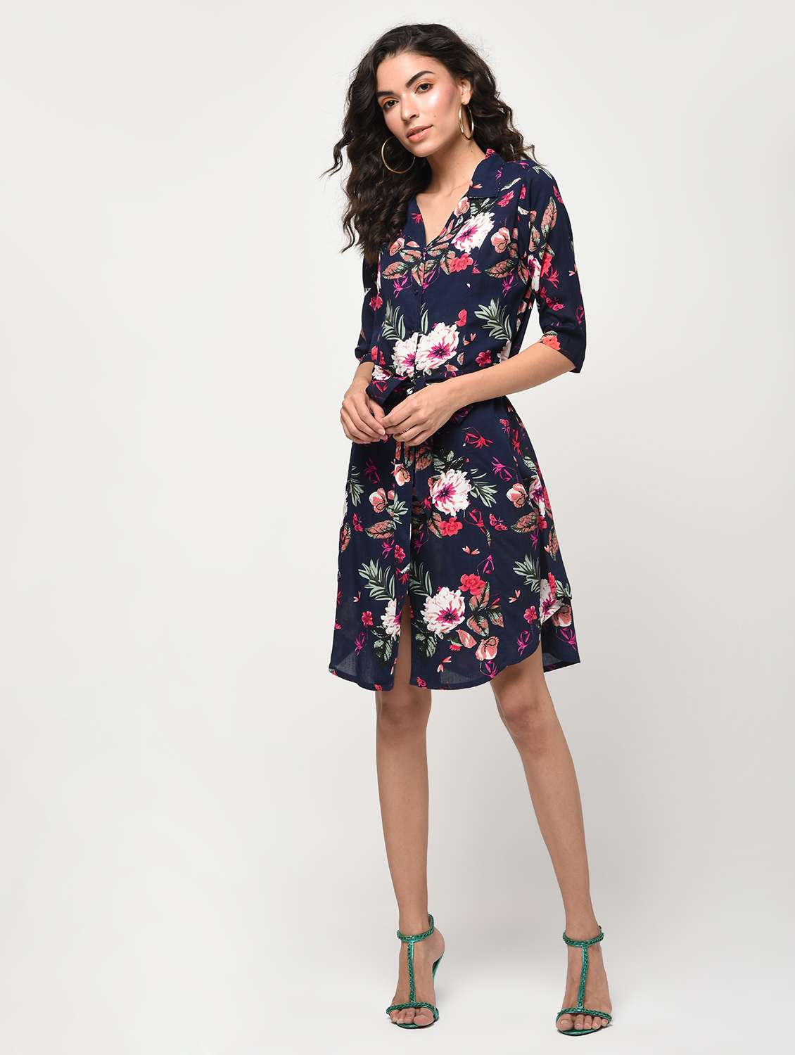 tie knot floral a-line dress