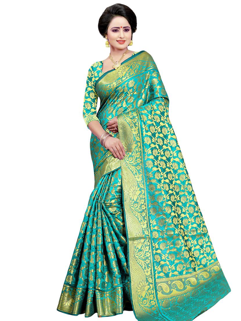 floral zari motif kanjivaram saree with blouse - 16271221 - Zoom Image - 0
