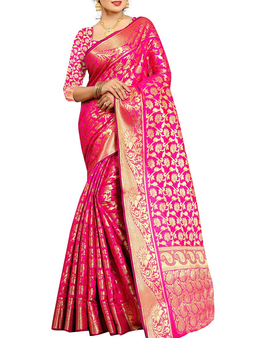 floral zari motif kanjivaram saree with blouse - 16271223 - Zoom Image - 0