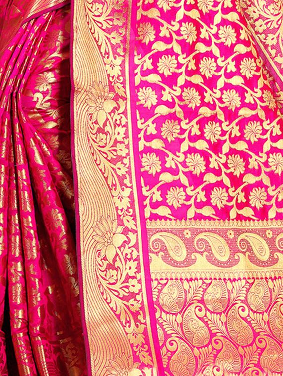 floral zari motif kanjivaram saree with blouse - 16271223 - Standard Image - 3