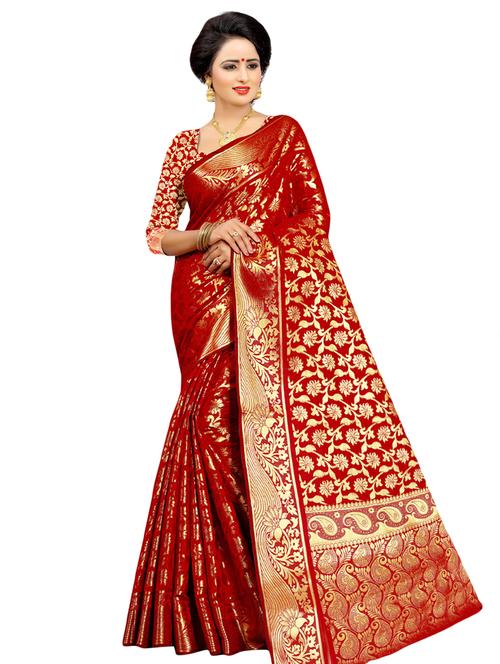 floral zari motif kanjivaram saree with blouse - 16271224 -  Standard Image - 0