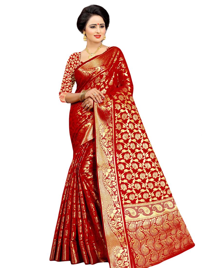 floral zari motif kanjivaram saree with blouse - 16271224 -  Zoom Image - 0