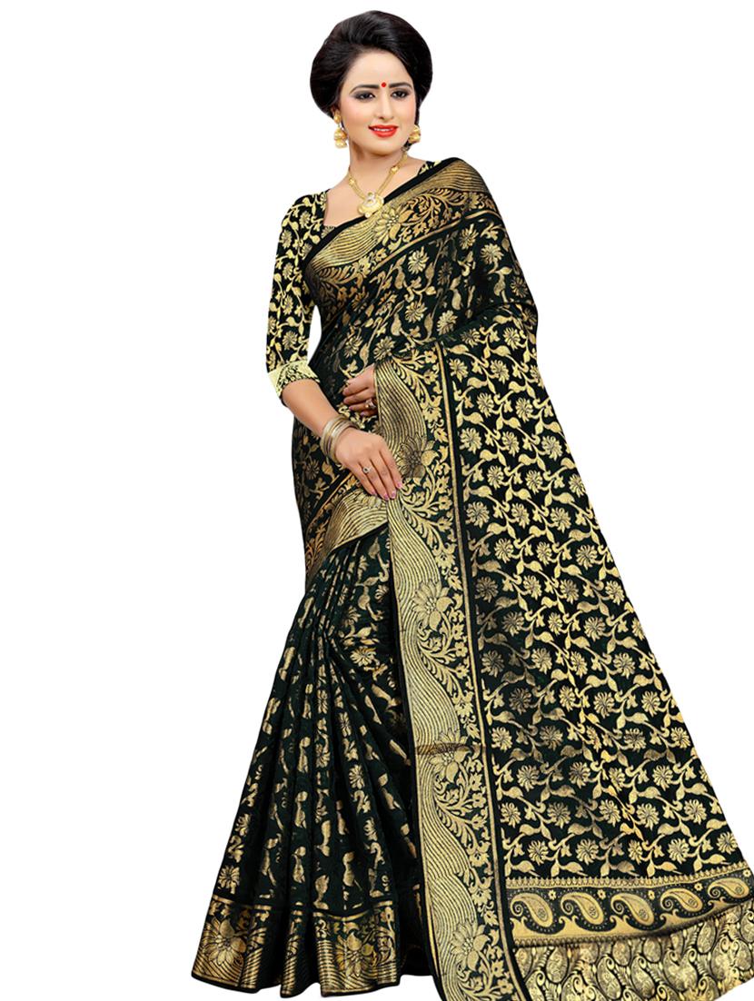 floral zari motif kanjivaram saree with blouse - 16271225 -  Zoom Image - 0