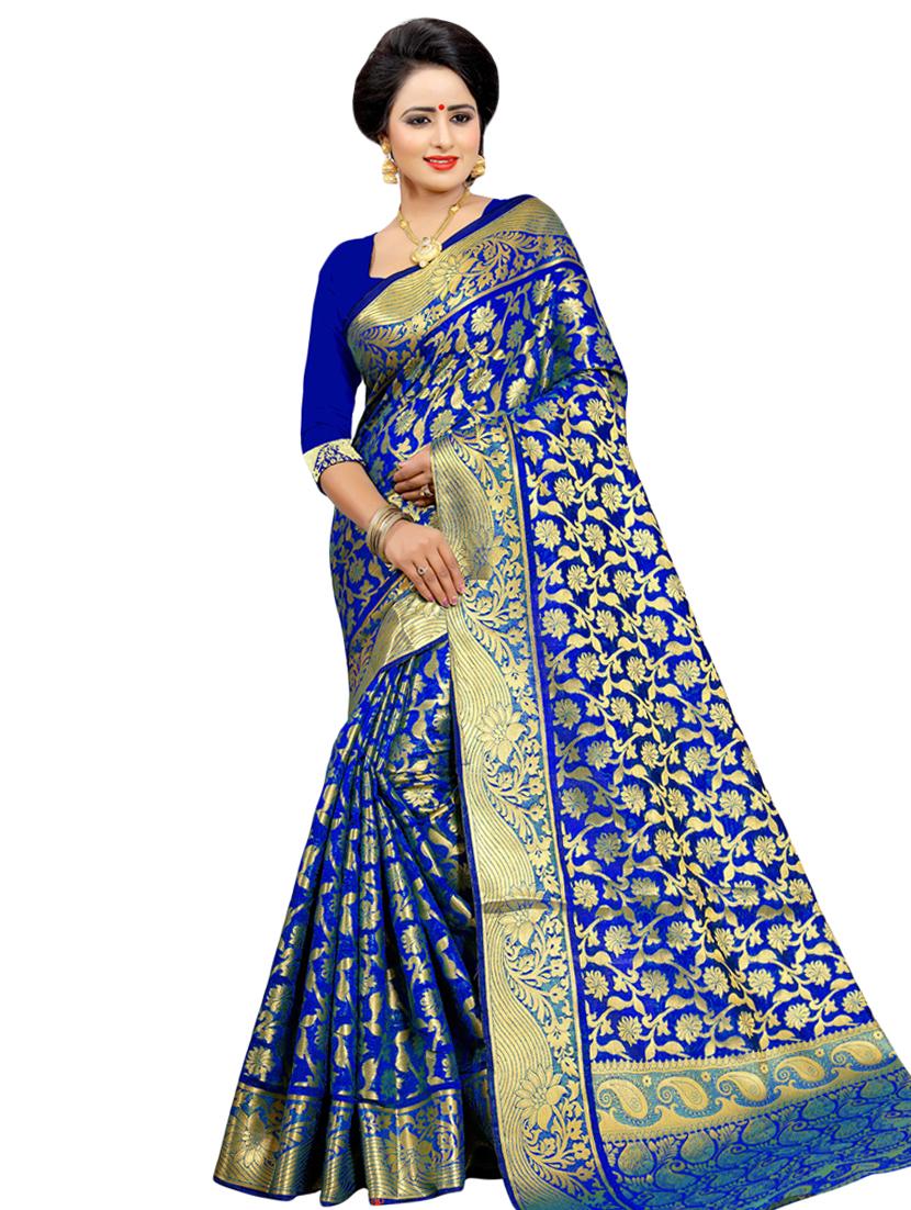 floral zari motif kanjivaram saree with blouse - 16271226 - Zoom Image - 0