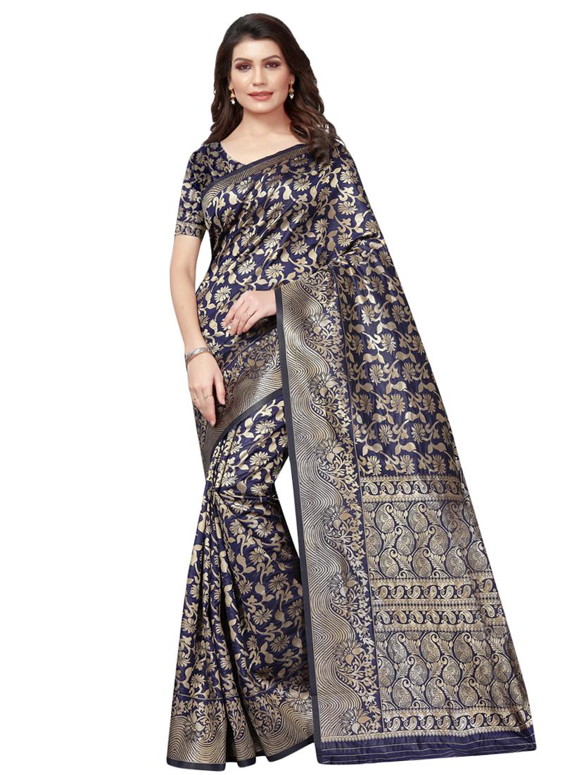 floral zari motif kanjivaram saree with blouse - 16271227 - Zoom Image - 0