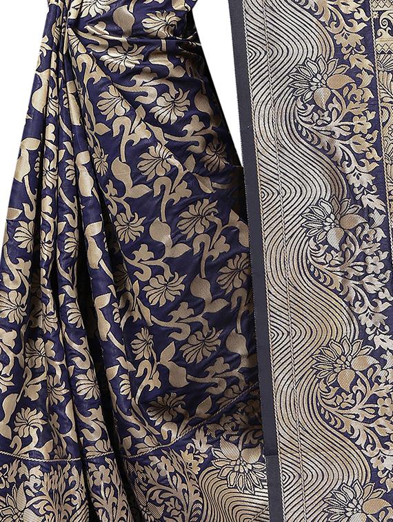 floral zari motif kanjivaram saree with blouse - 16271227 - Standard Image - 3