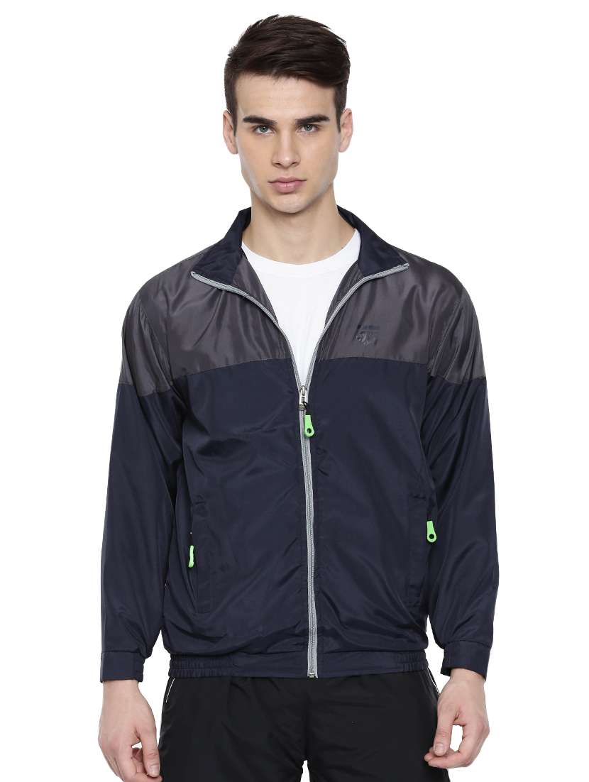 navy blue polyester casual jacket