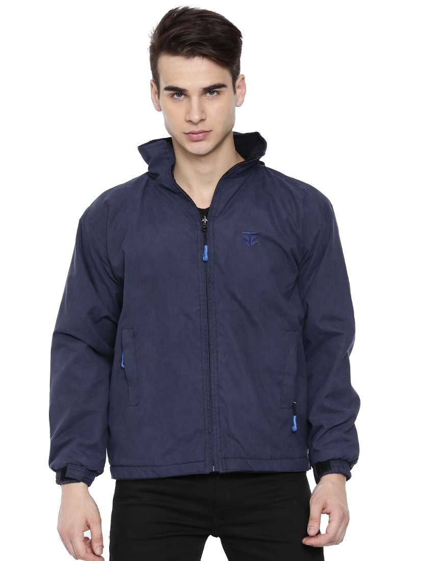 navy blue solid reversible casual jacket