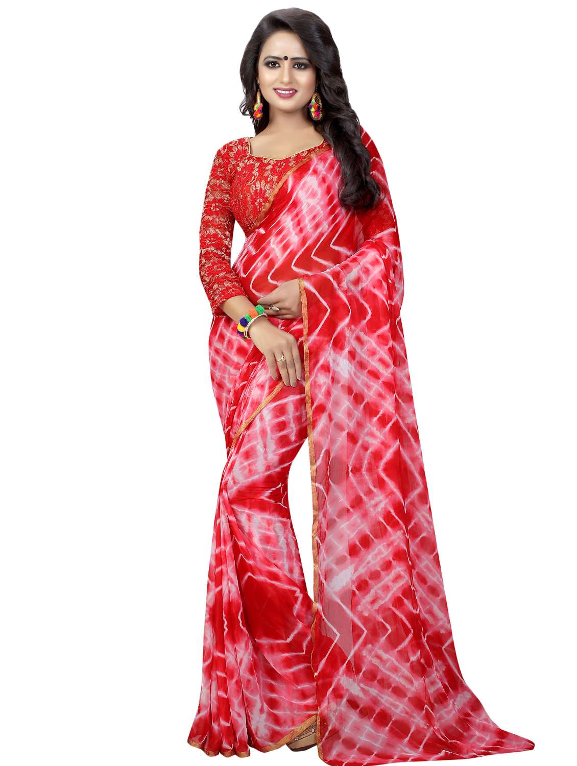 lace border tie & dye saree with blouse