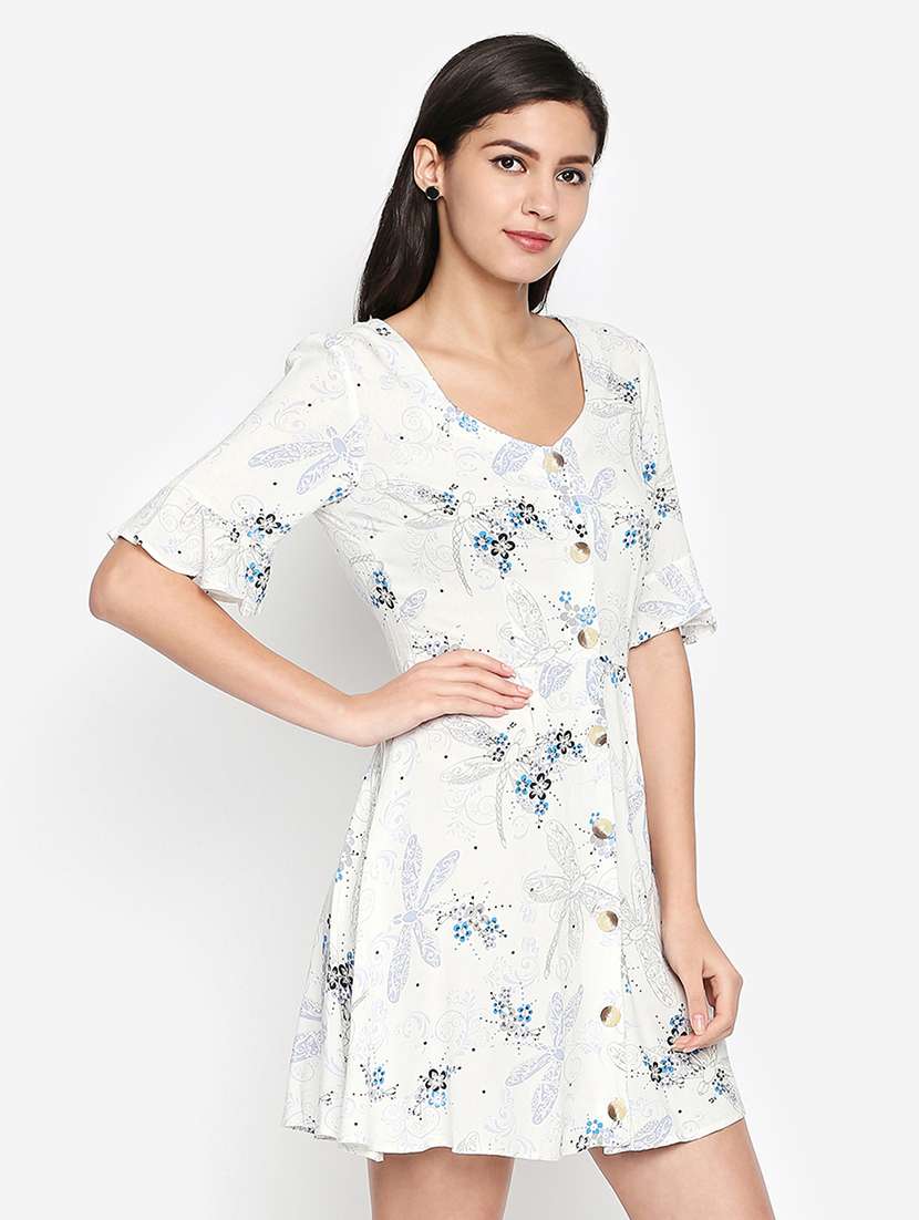button up floral a-line dress