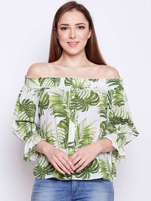 off shoulder tropical top - 16274823 - Standard Image - 0
