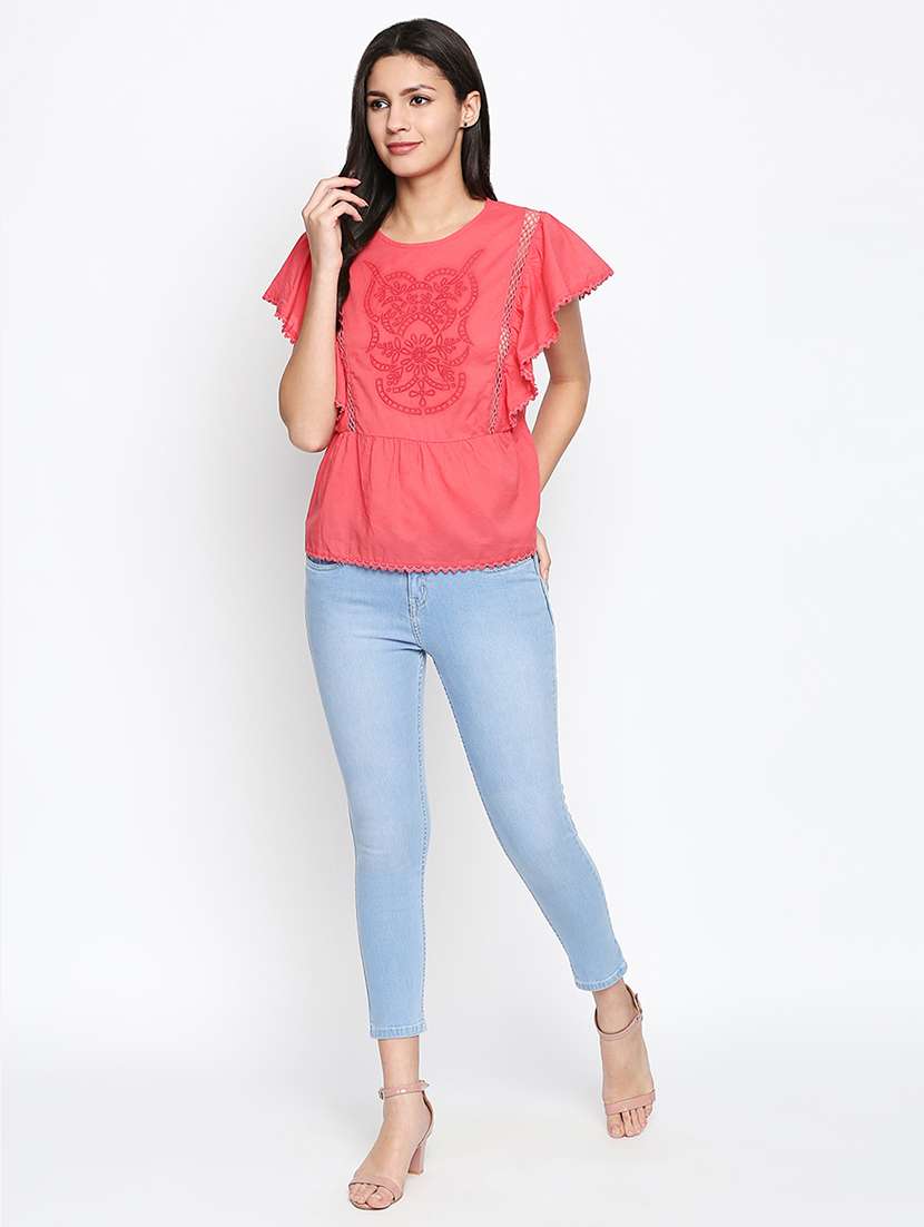 flutter sleeved embroidered top - 16274844 - Standard Image - 3