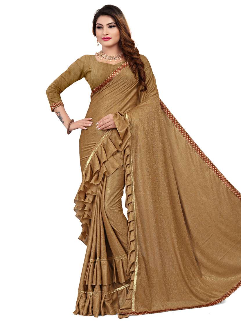 Ruffle solid saree with blouse
