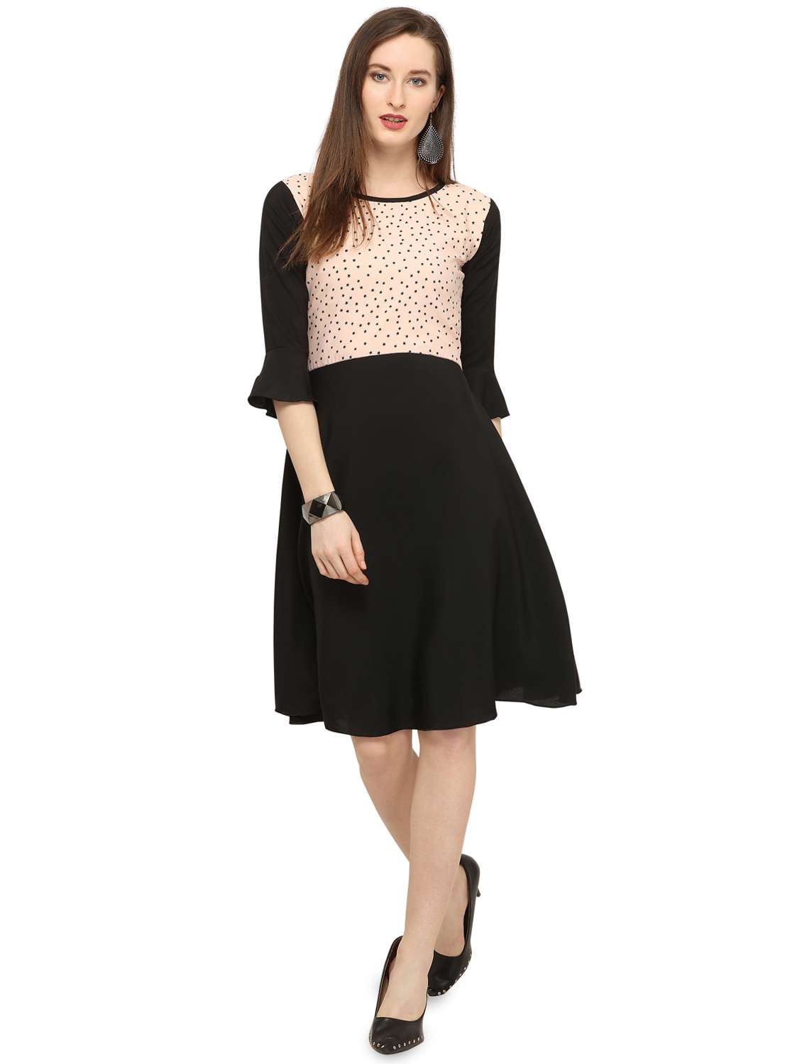 flute sleeves star printed a line dress