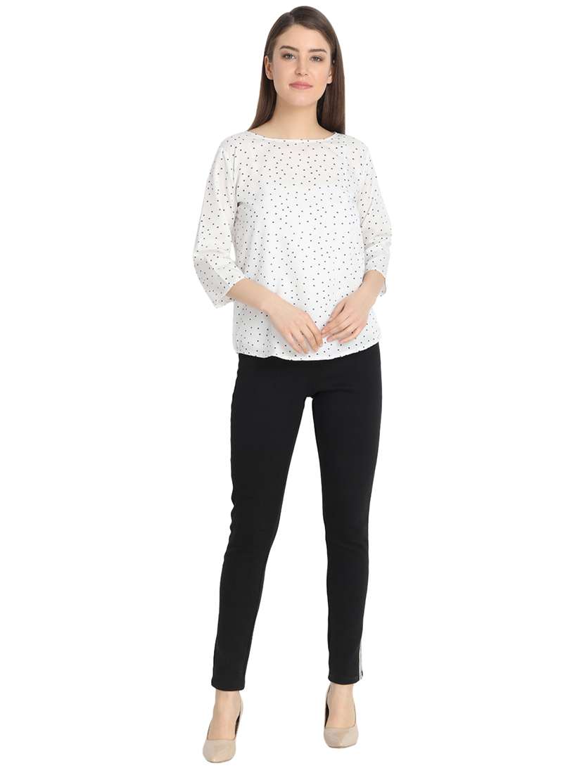 boat neck polka dots printed top - 16278788 - Standard Image - 3