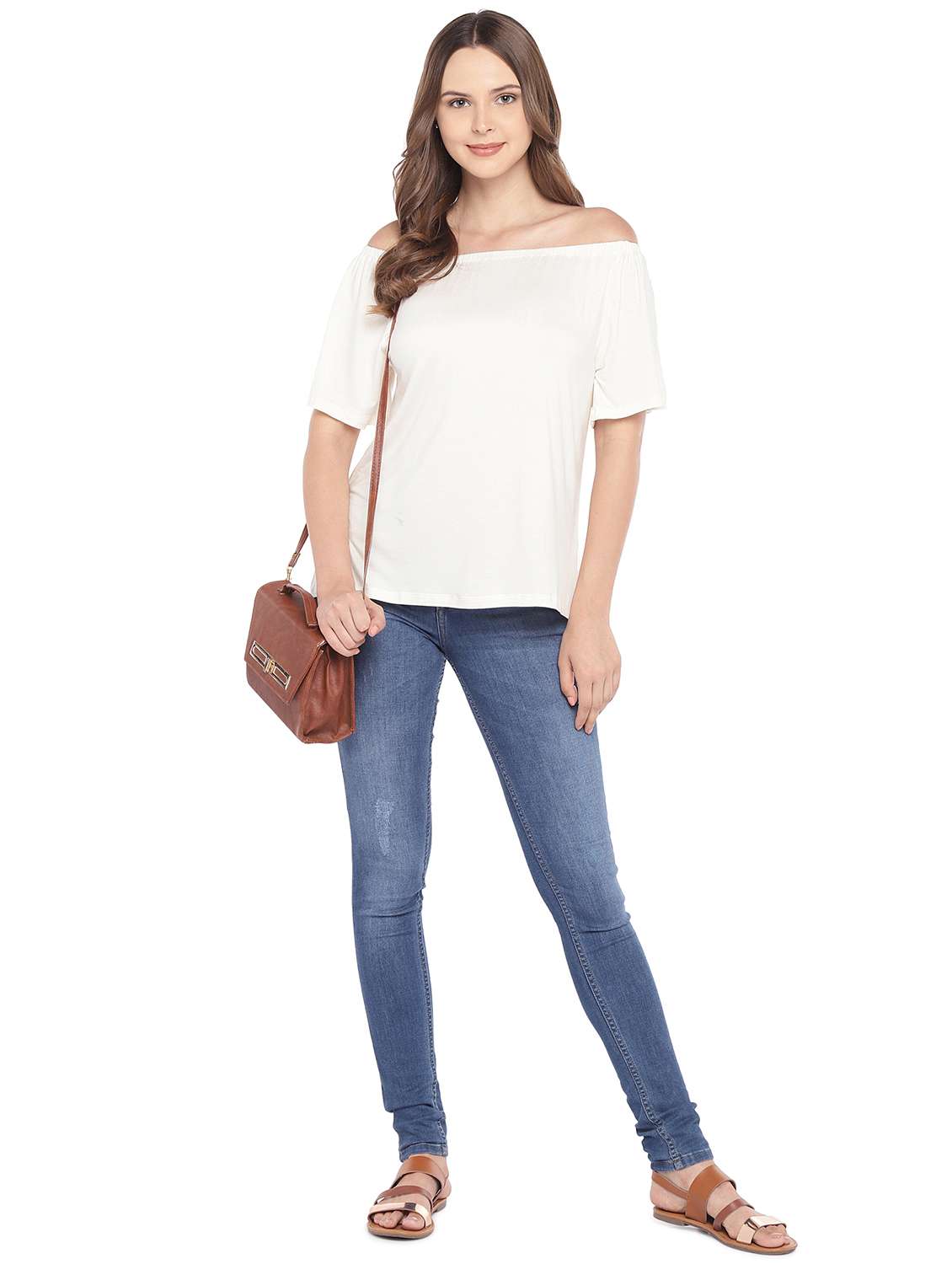 off shoulder short sleeved top - 16279632 - Standard Image - 3