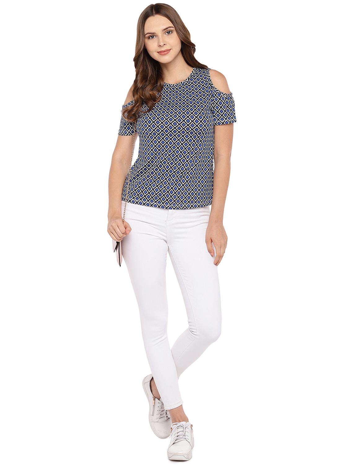 moroccon print cold shoulder top - 16279641 - Standard Image - 3