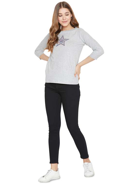 women's chest print round neck t-shirt - 16280072 -  Standard Image - 3
