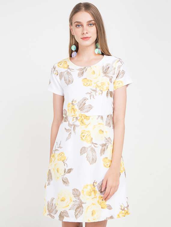 round neck floral a-line dress