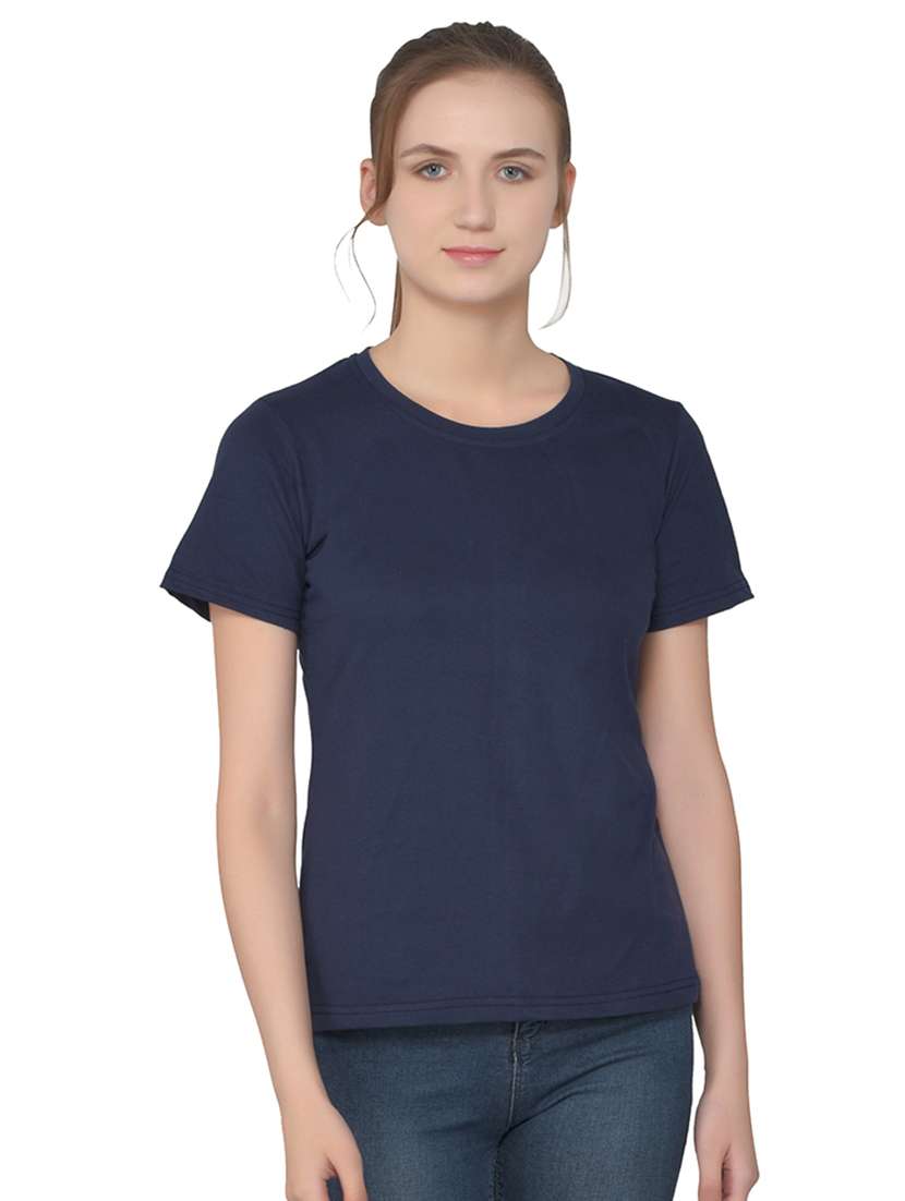 women solid round neck regular t-shirt