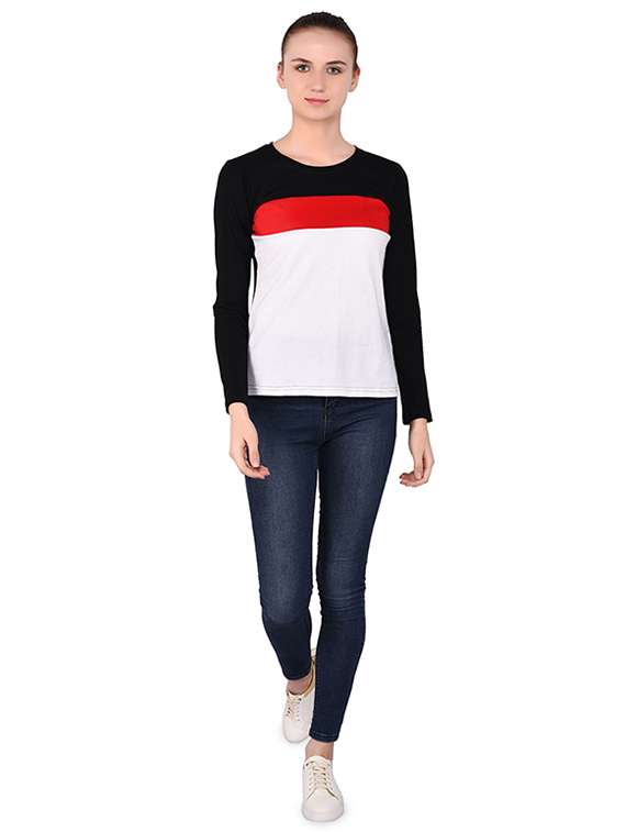round neck color block tee - 16283699 - Standard Image - 3