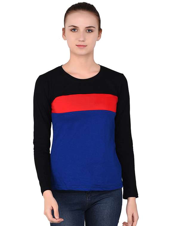 round neck color block tee - 16283701 -  Zoom Image - 0