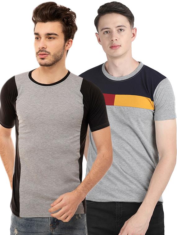 grey color block cut & sew t-shirt - 16284656 -  Zoom Image - 0