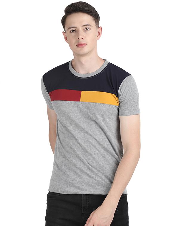grey color block cut & sew t-shirt - 16284656 - Standard Image - 3