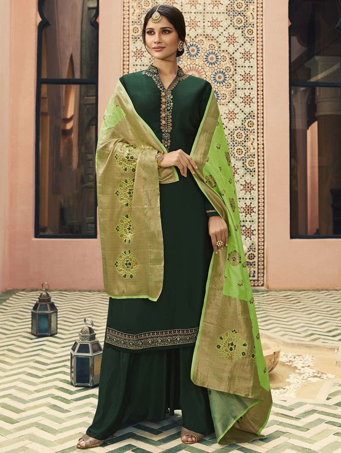 embroidered semi-stitched suit