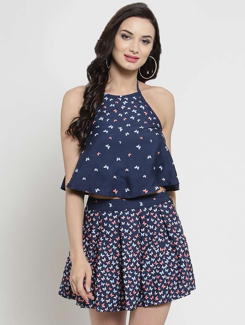 butterfly print top and skirt set 