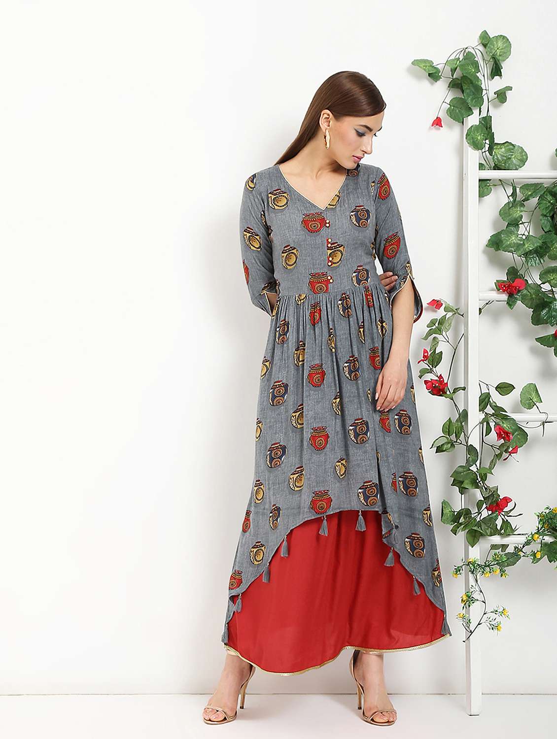 conversational printed layered kurta