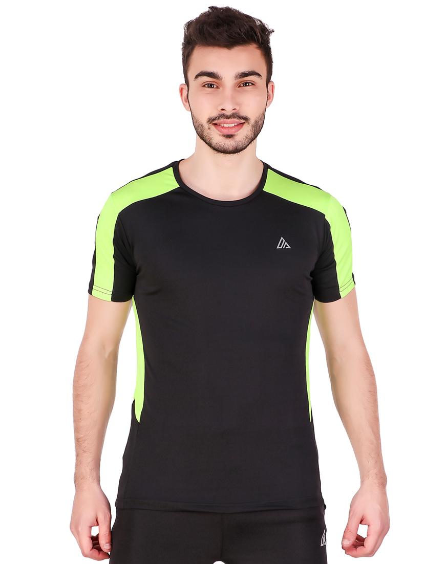 black polyester color block t-shirt